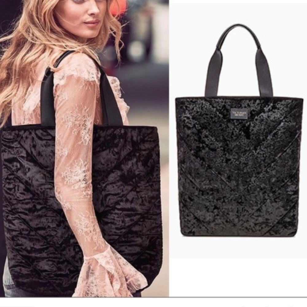 Victoria secret black velvet tote